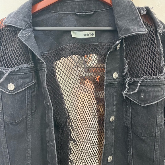 Topshop Black Jean Jacket Distressed Mesh - Picture 2 of 5